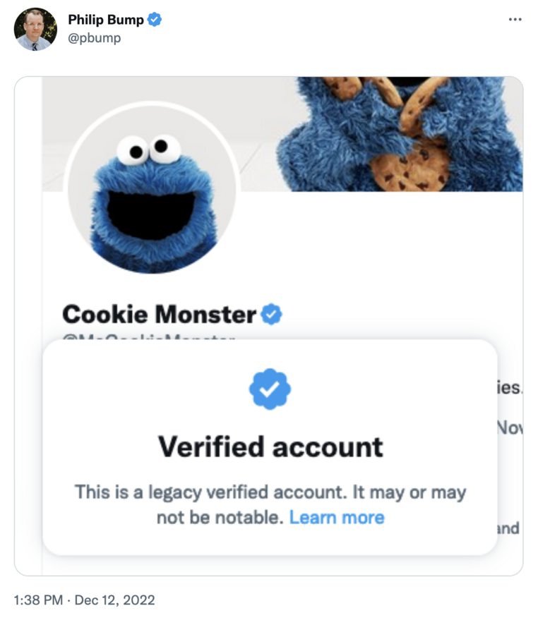 Un tweet que muestra la cuenta de Twitter de Cookie Monster.