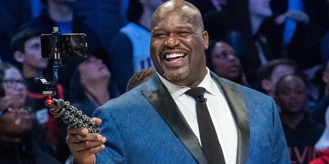 El gran Shaquille O'Neal de la NBA durante el Juego de Estrellas de la NBA el sábado por la noche en el United Center de Chicago el 15 de febrero de 2020.