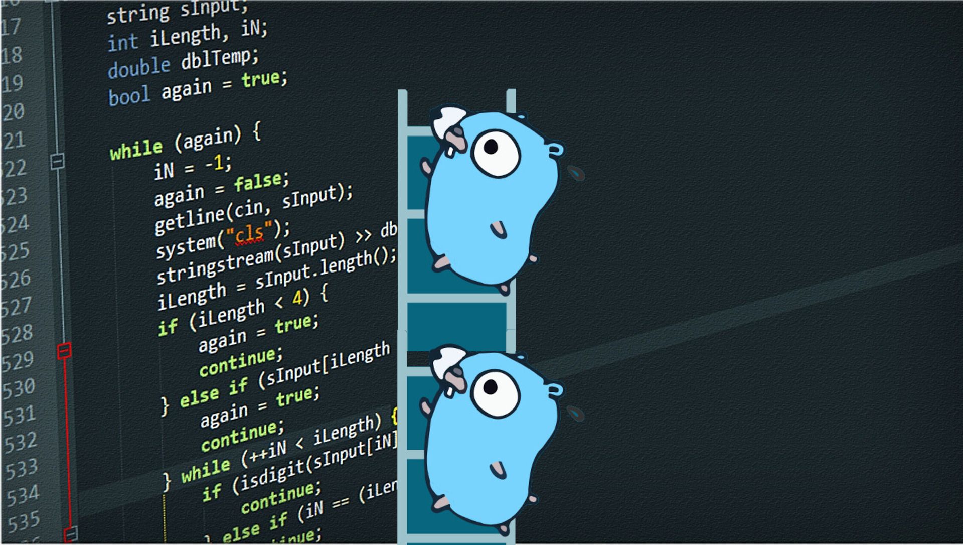 Código en el editor de código con el logo de Golang