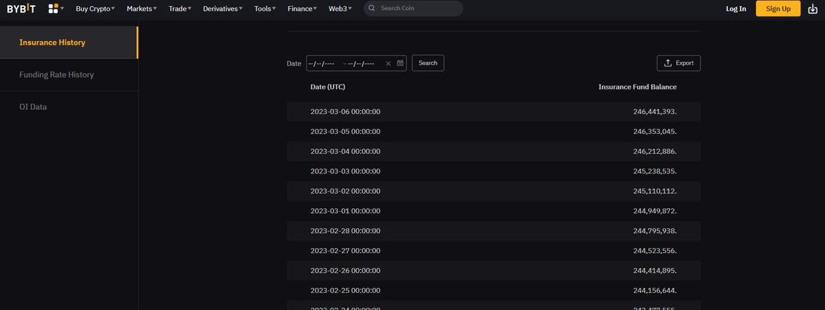 Una captura de pantalla de la página de fondos de seguros de Bybit