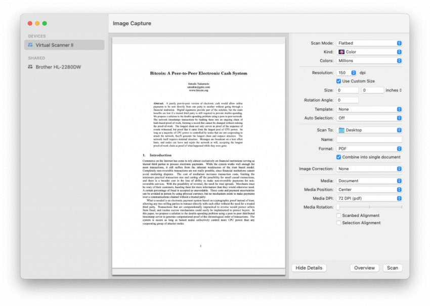 Preview del whitepaper de Bitcoin en dispositivos macOS.