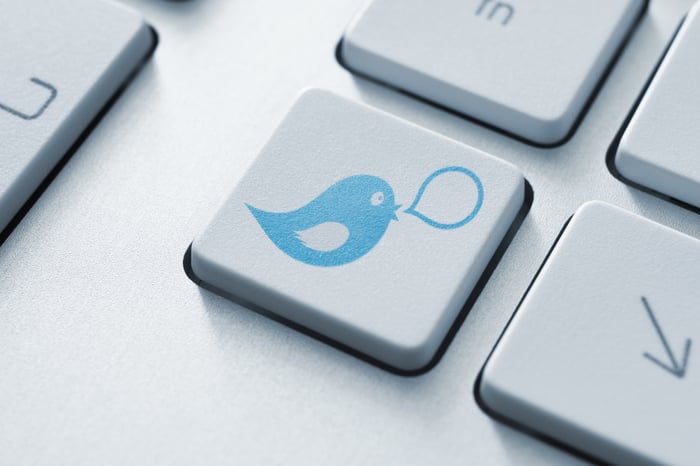 Botón de Twitter en el teclado de la computadora.