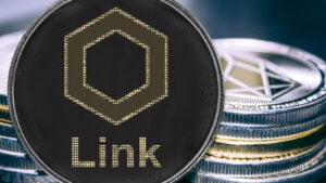 Un token físico que representa la criptomoneda Chainlink (LINK-USD).