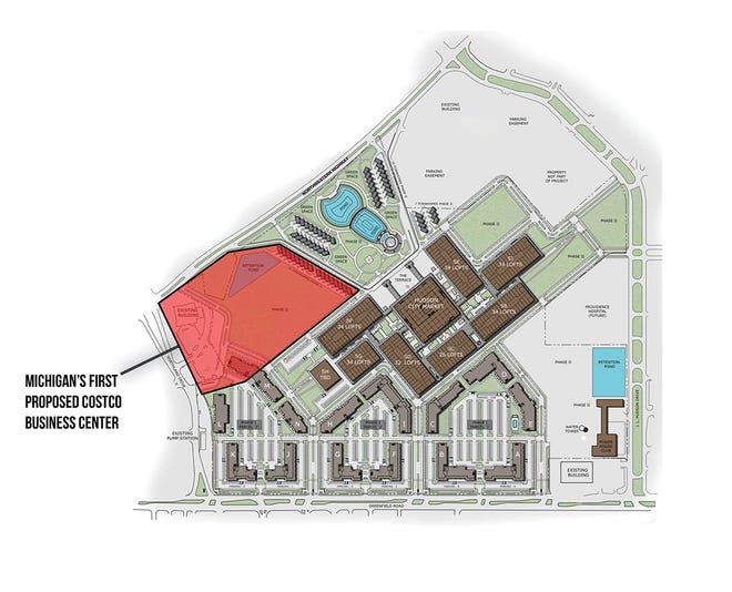 Mapa que muestra un Costco Business Center en el futuro Northland City Center.