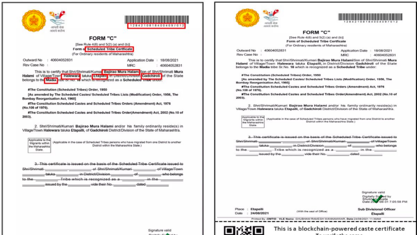 Certificados del sistema de castas indio