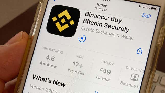 La aplicación Binance fotografiada desde un iPhone 8 pro.