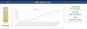 WhatsOnChain mostrando transacciones en 24 horas