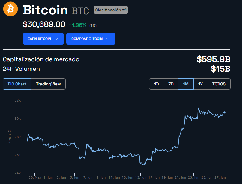 Bitcoin precio - 30 días