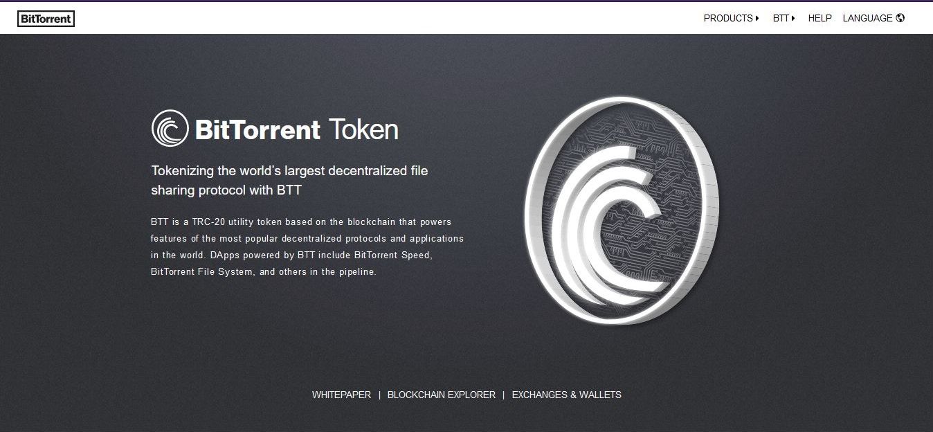 Captura de pantalla de la página web del token Bittorrent