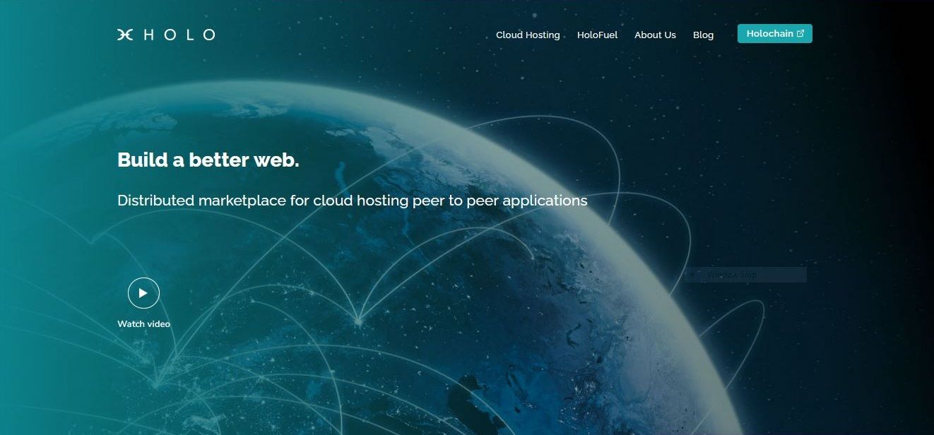 Captura de pantalla del sitio web de Holo Network