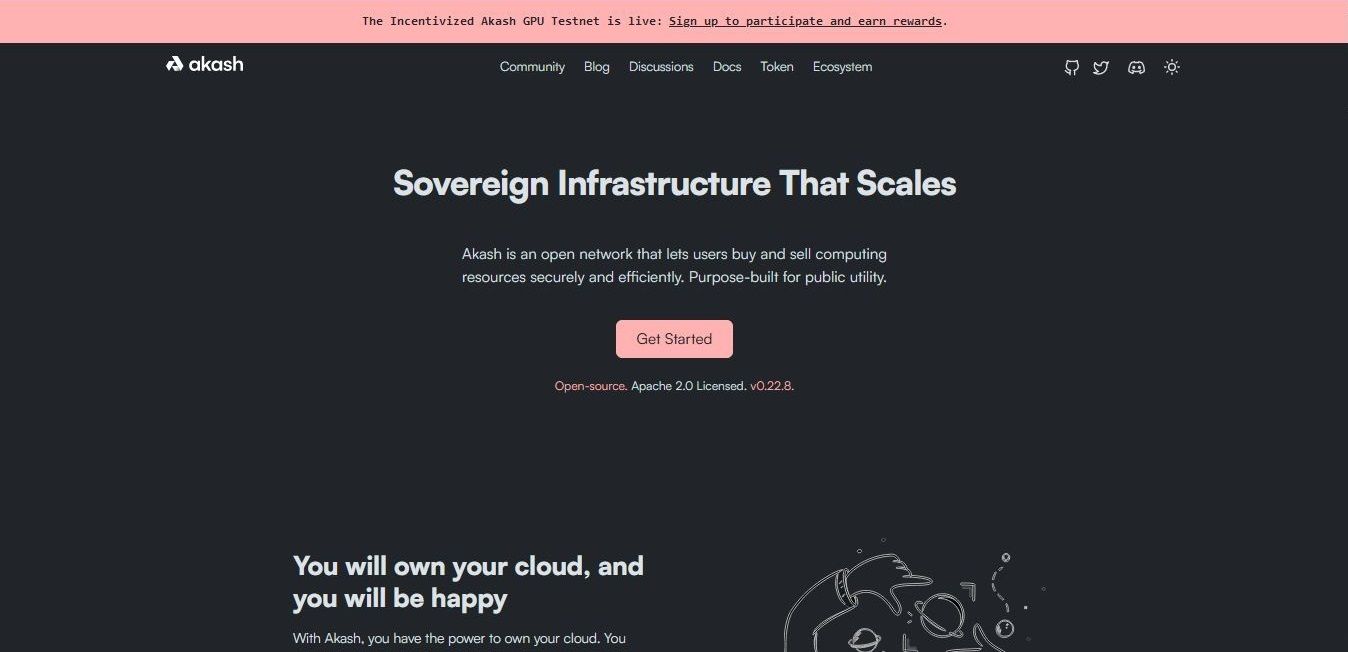 Captura de pantalla del sitio web de Akash Network 
