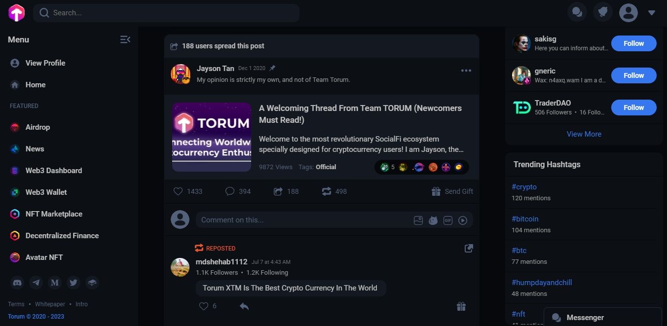 Captura de pantalla del sitio web de Torum 