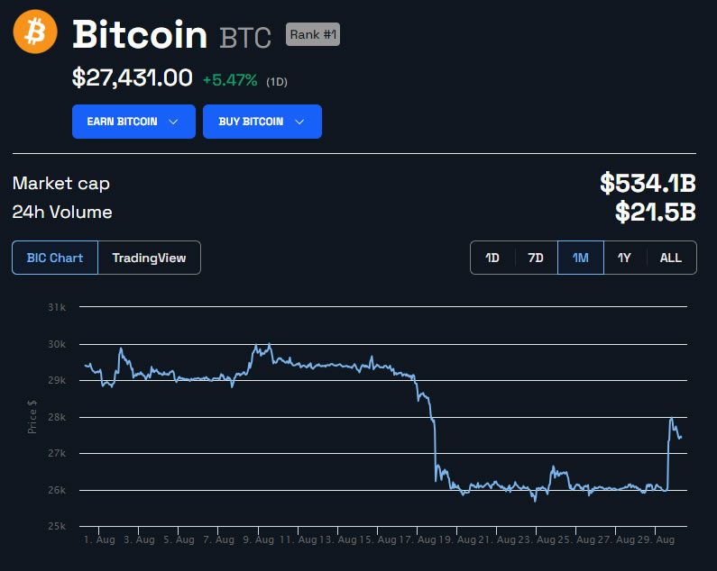 Precio de Bitcoin - 1 mes