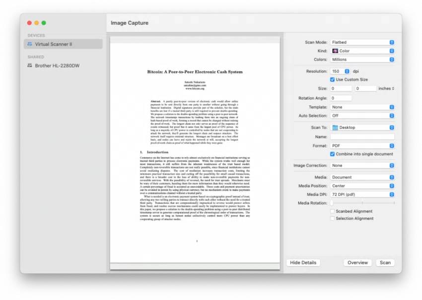 Preview del whitepaper de Bitcoin en dispositivos macOS