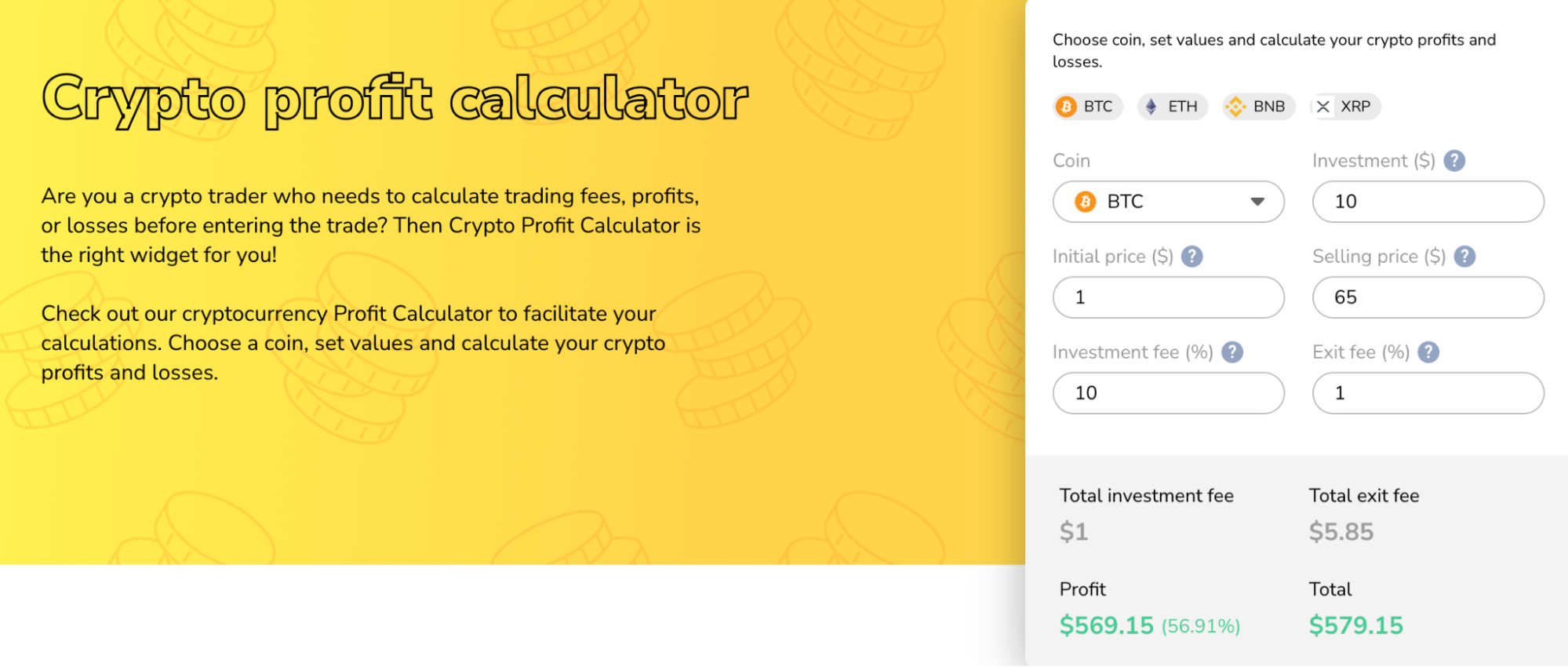 Calculadora de ganancias criptográficas de TradeSanta.  Fuente: Comercio Santa