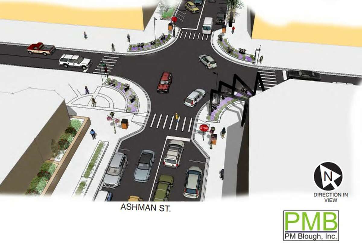 Un dibujo de la intersección de Ashman y Main Street si Ashman se convirtiera en una calle de doble sentido.