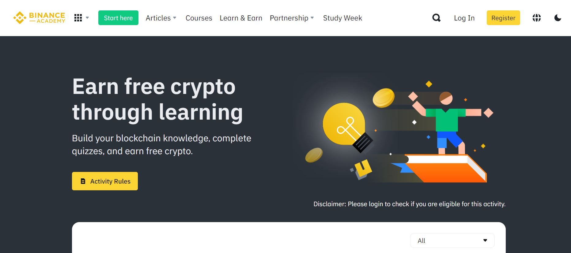 captura de pantalla de la página de inicio de la academia binance