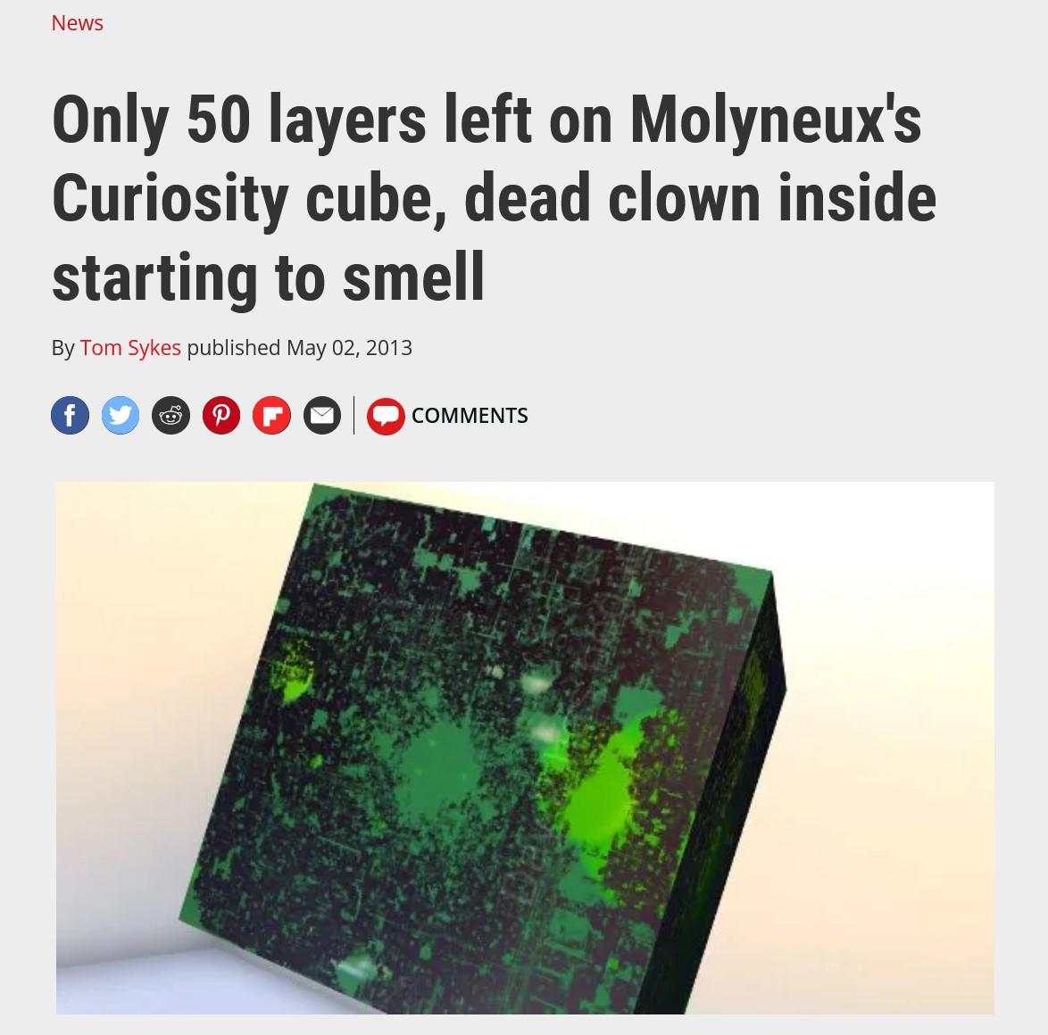 Solo quedan 50 capas en el cubo Curiosity de Molyneux, el payaso muerto en el interior comienza a oler