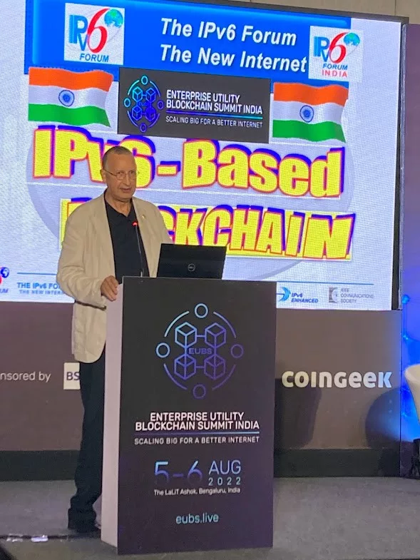 El presidente del Foro IPv6, Latif Ladid, en la Cumbre Enterprise Utility Blockchain India 2022