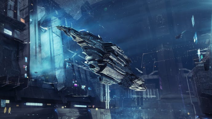 Una gran nave espacial azul en EVE Online