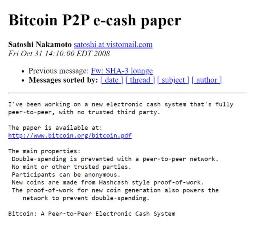 Whitepaper Bitcoin cumple 15 años