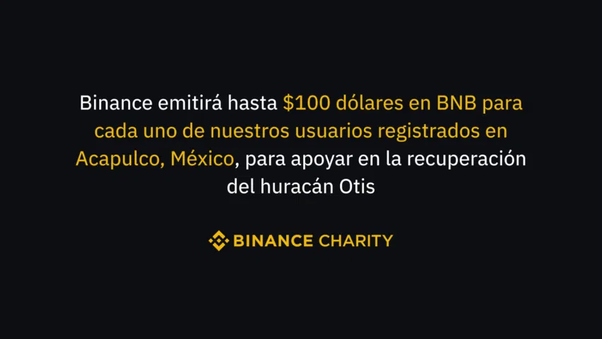 Anuncio de Binance de las donaciones para usuarios en Acapulco víctimas del huracán Otis