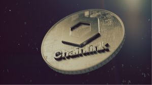 Símbolo de criptomoneda Chainlink.  Ilustración 3D de moneda criptomoneda.  Predicciones de precios de Chainlink