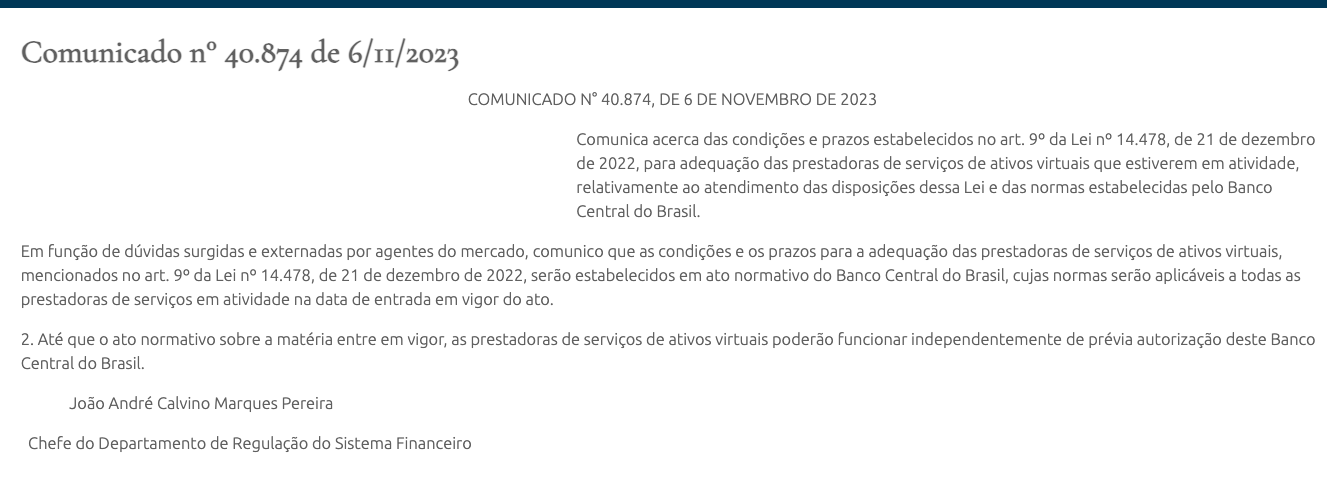 Norma del Banco Central de Brasil sobre las empresas de criptomonedas