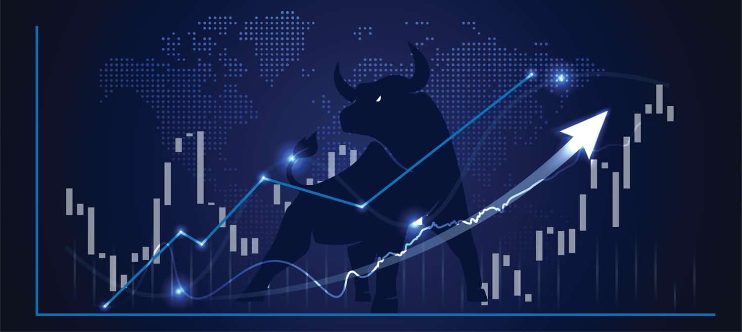 Un gráfico lineal superpuesto con un mapa digitalizado del mundo y la silueta de un toro.