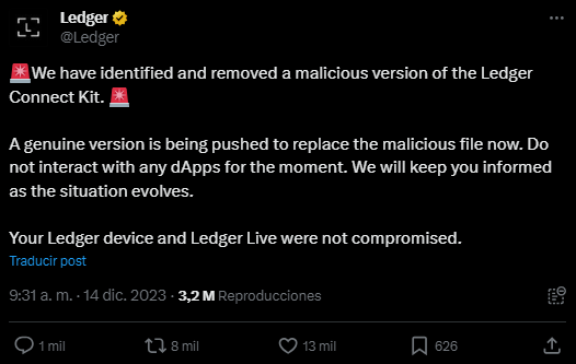 El fabricante de hardware wallets confirma vulneración del kit Ledger Connect