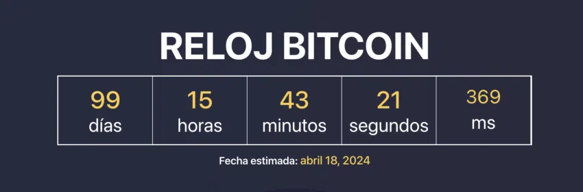 El reloj muestra que falta menos de 100 días para el próximo halving de Bitcoin. 