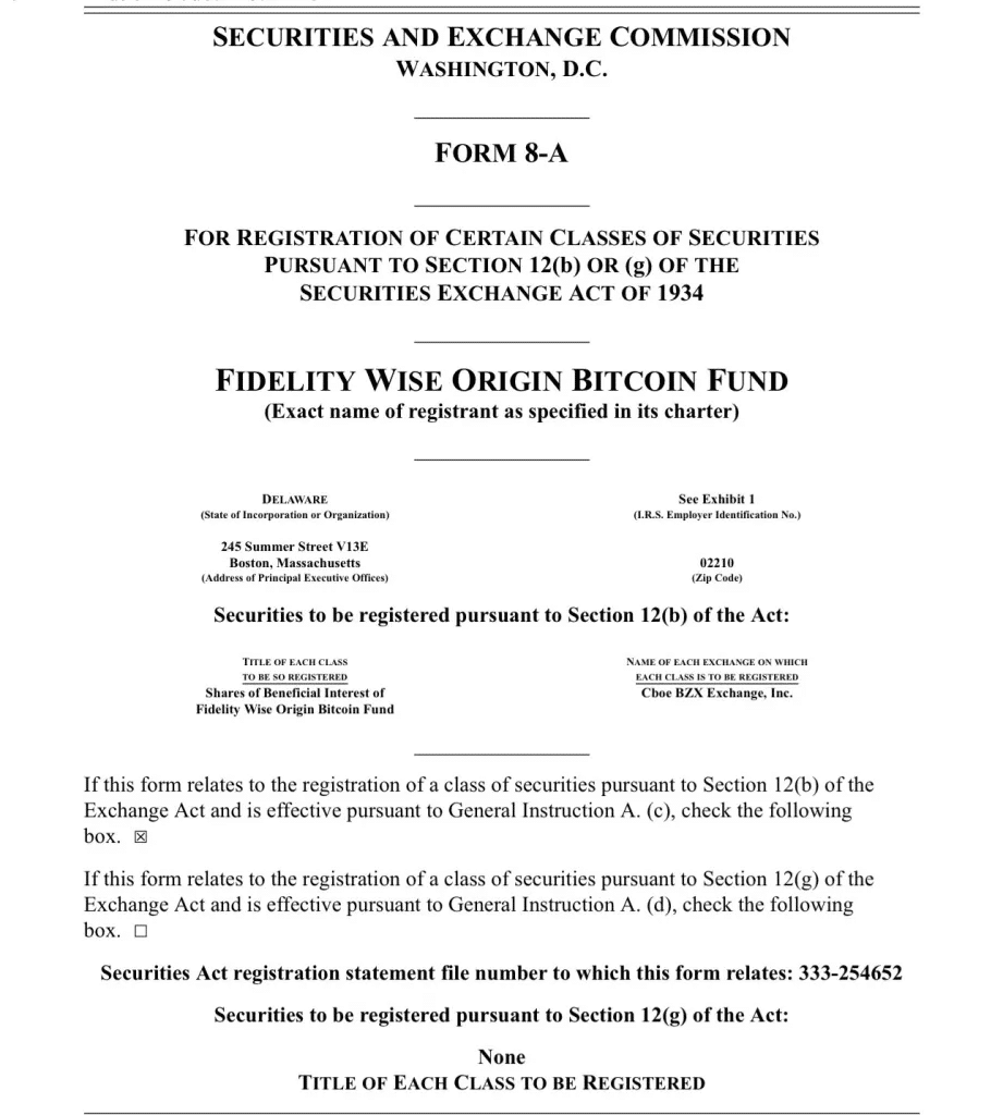 Fidelity presenta el registro de valores para su ETF de Bitcoin ante la SEC - 1