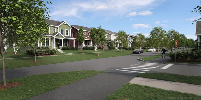 Representación artística del vecindario Hillside East que ahora se encuentra en construcción en O'Brien Farm en South Burlington.  La vivienda es la principal prioridad para los grupos de defensa empresarial en Vermont.