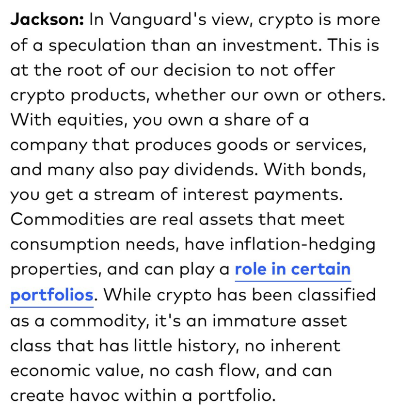 Vanguard señala que Bitcoin es un "activo inmaduro". Fuente: X