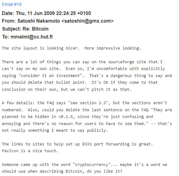 Correo electrónico del creador de Bitcoin, Satoshi Nakamoto, a Martii Malmi. Fuente: GitHub