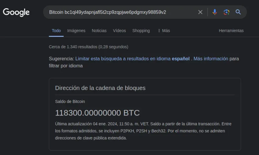 BeInCrypto constató la información a través de una búsqueda en Google