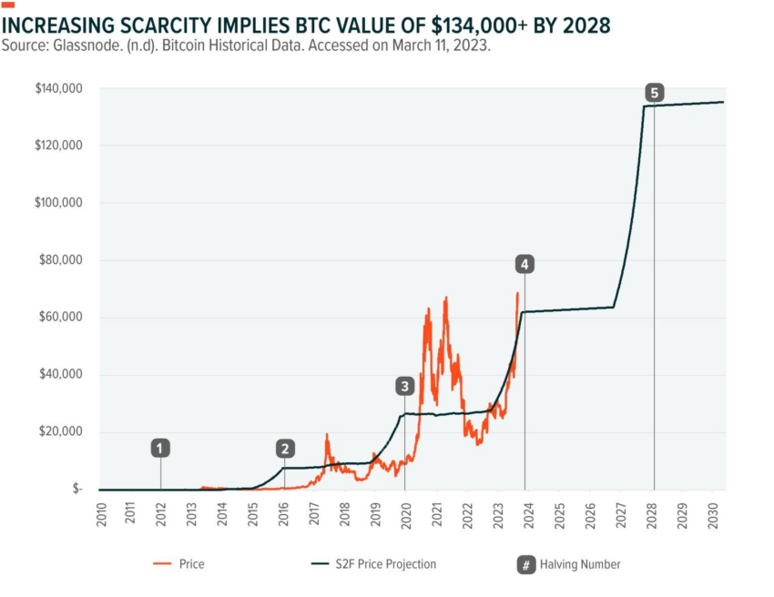 Modelo de stock a flujo de Bitcoin (BTC). 