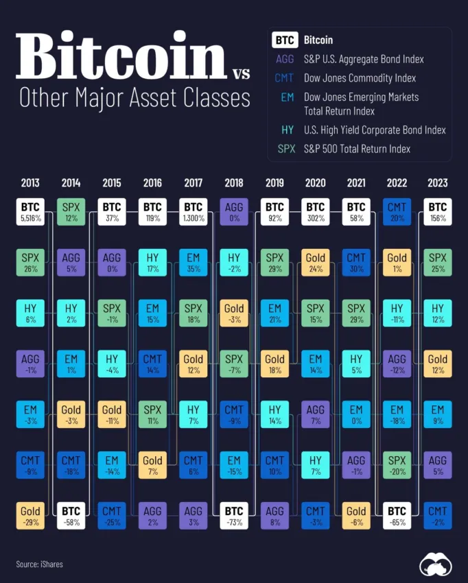 Bitcoin frente a otros activos importantes. 