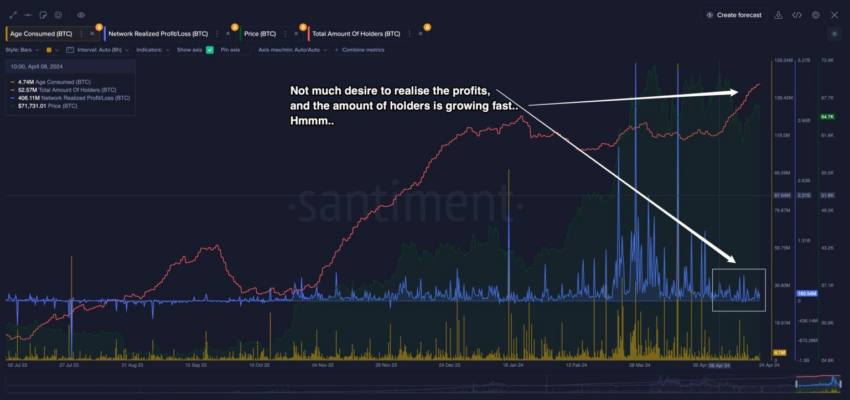 NRPL (Blue Spikes), Cantidad Total de holders (Línea Roja). 