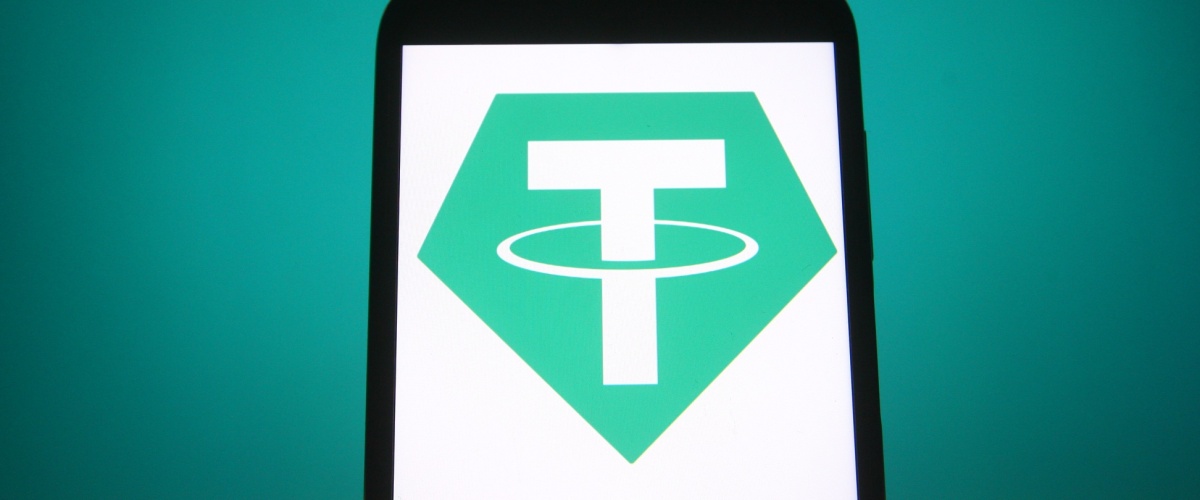 El logotipo de Tether en un teléfono móvil.