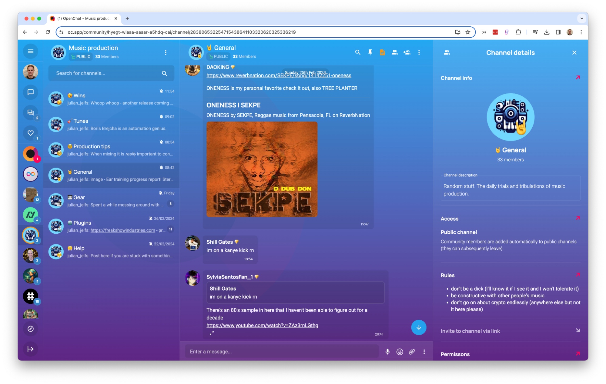 OpenChat proporciona servidores similares a Discord en un entorno descentralizado.  Fuente: OpenChat