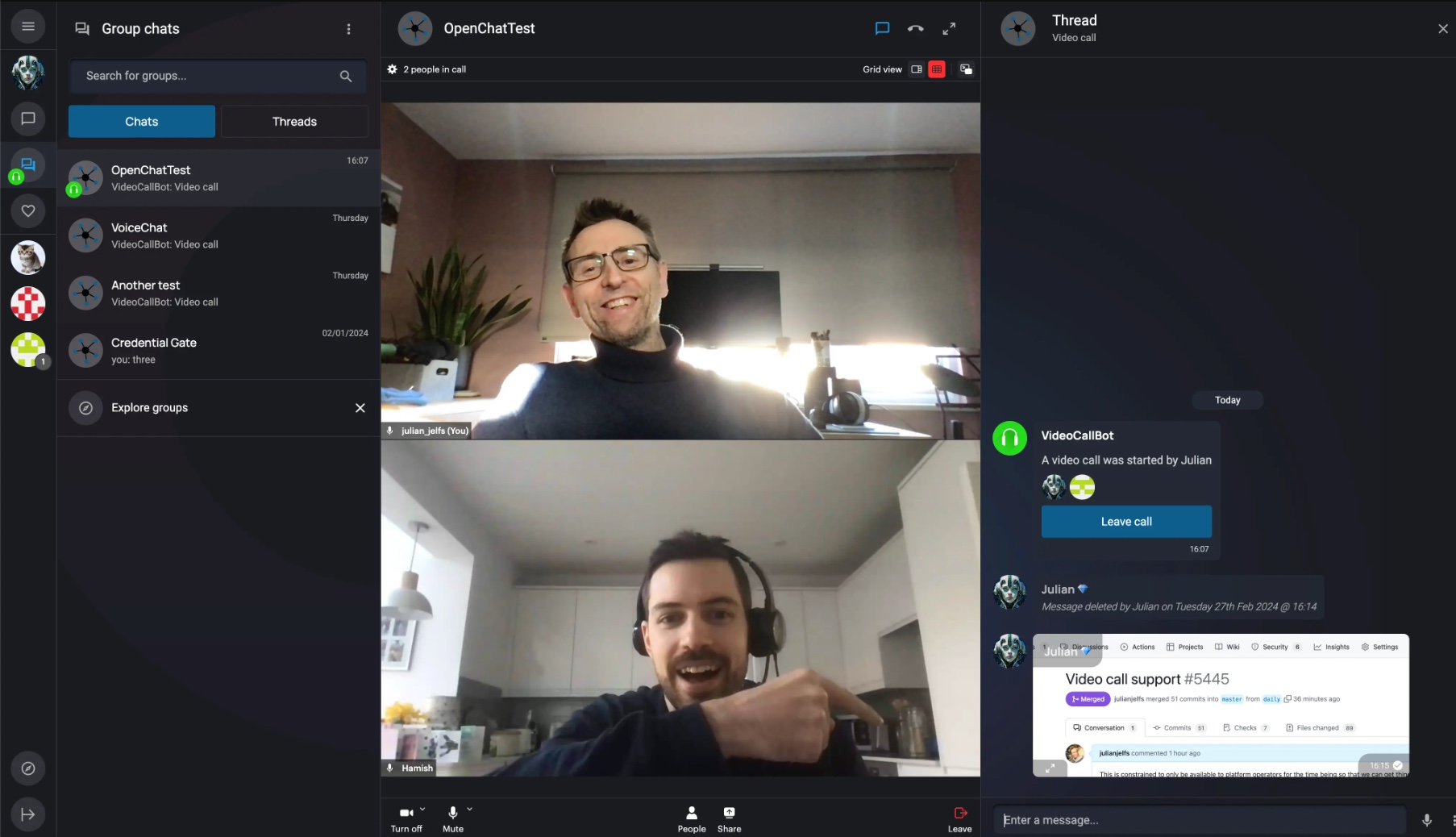 OpenChat también ofrece una función de video chat.  Fuente: OpenChat