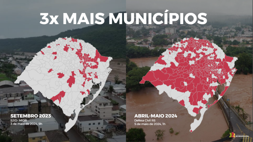 Zonas afectadas por las inundaciones en Brasil: Fuente: Defensa Civil de Rio Grande do Sul