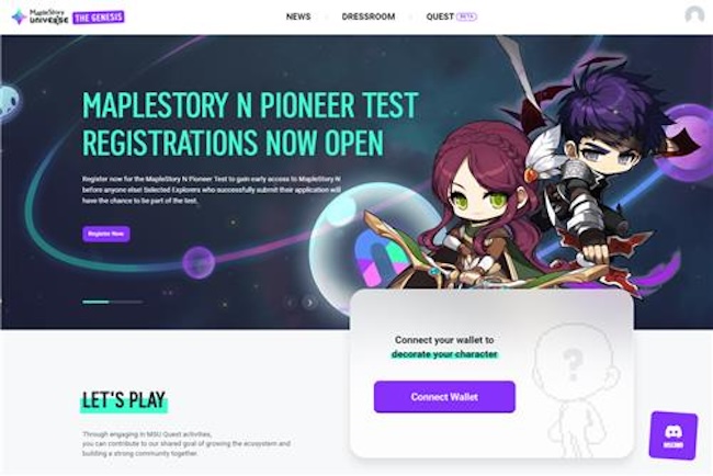 Nexon, un desarrollador de juegos líder de Corea del Sur, está intensificando sus esfuerzos para lanzar su juego basado en blockchain, MapleStory N. (Foto: una captura de pantalla del sitio web Maplestory Universe)