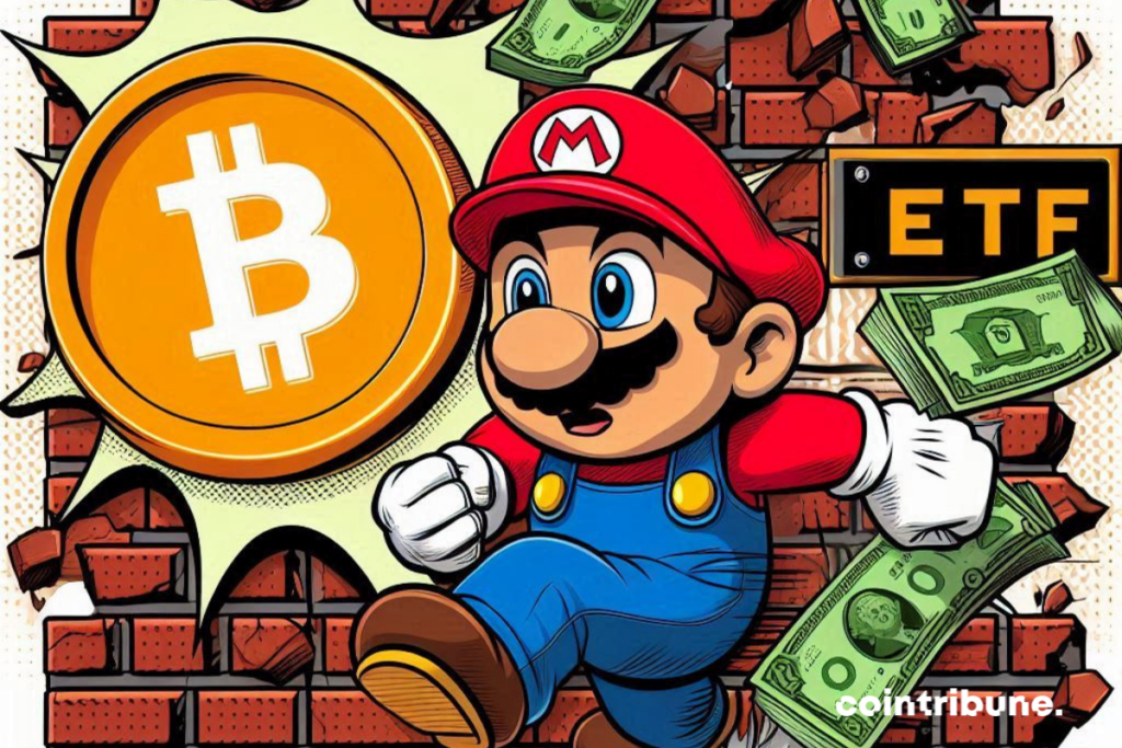 Super Mario, criptomoneda, billetes de dólar