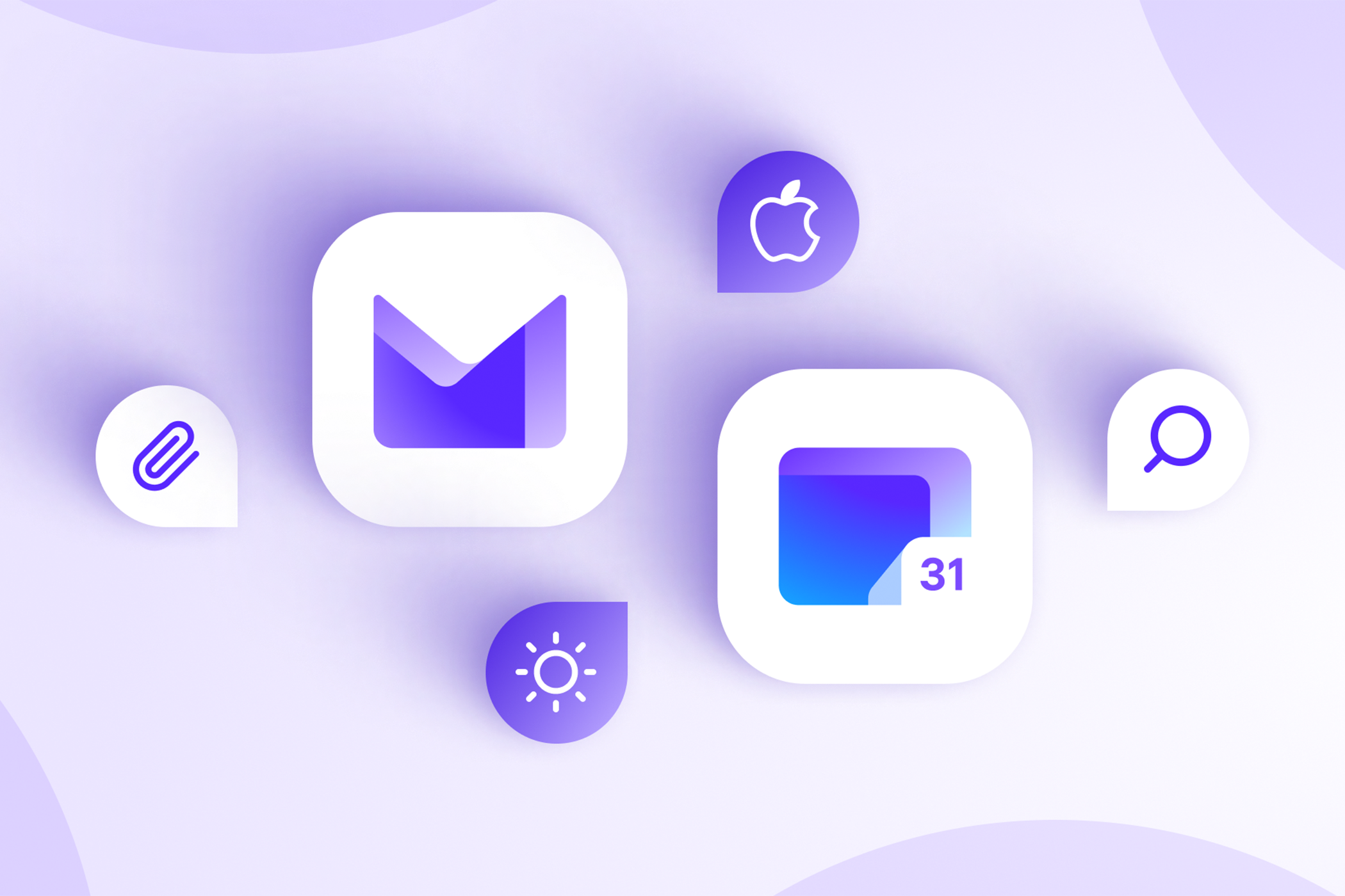 Los logotipos de Proton Mail y Calendar sobre un fondo morado.