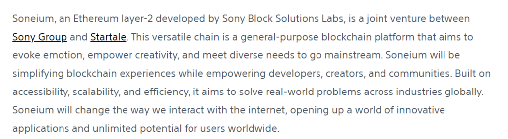 La cadena de bloques Ethereum Layer-2 Soneium de Sony y Startale Fuente: