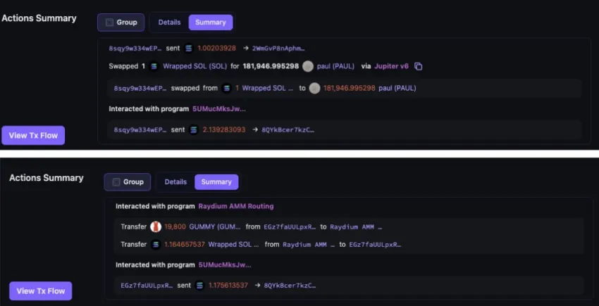 Transacciones en la red Solana que interactuaron con el programa malicioso. Fuente: X/@JupiterExchange