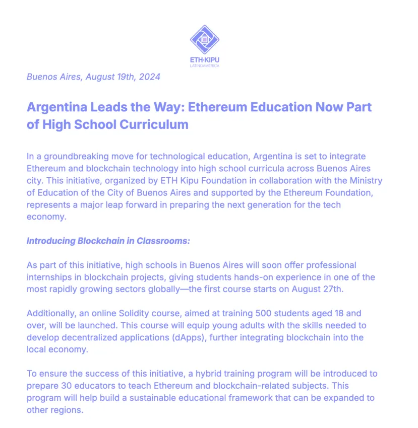 Buenos Aires potencia la educación de Ethereum con prácticas e iniciativas tecnológicas