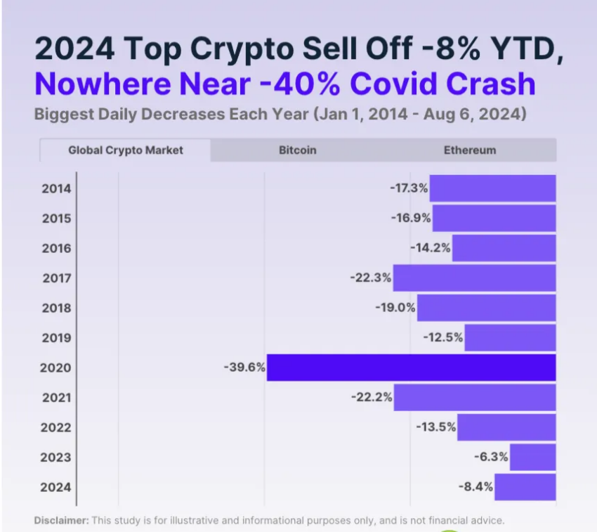 Correcciones históricas del mercado de criptomonedas. 